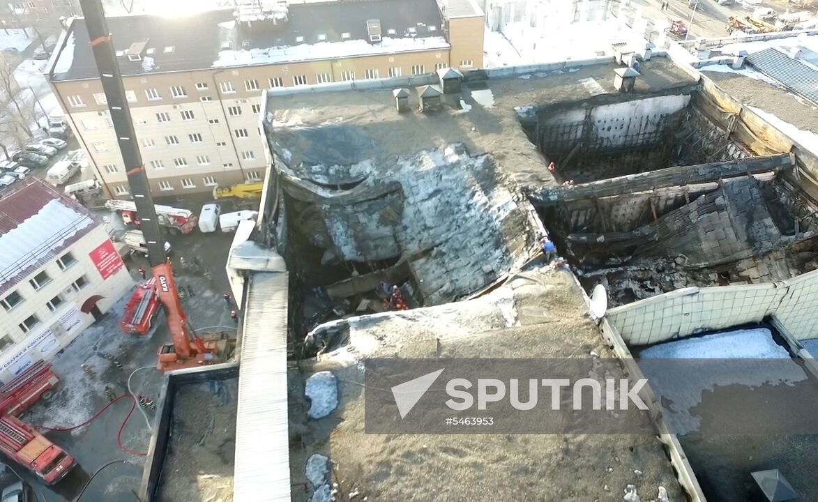 Aftermath of fire at Zimnyaya Vishnya shopping mall