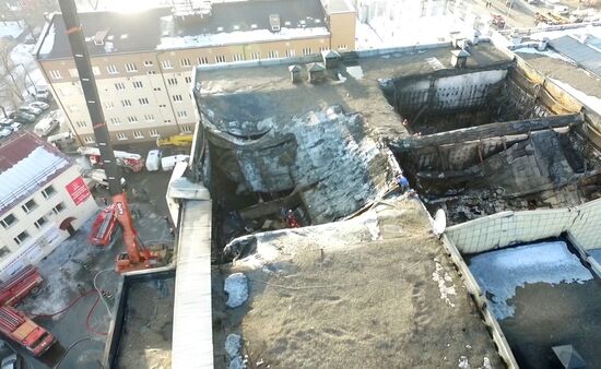 Aftermath of fire at Zimnyaya Vishnya shopping mall