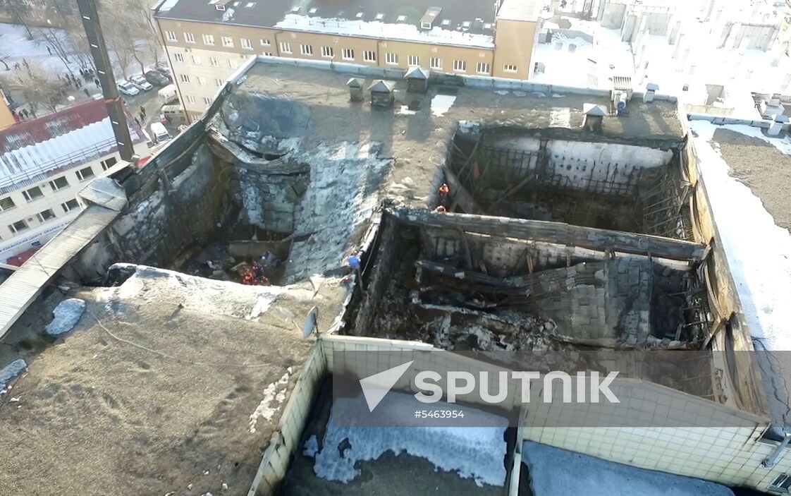 Aftermath of fire at Zimnyaya Vishnya shopping mall