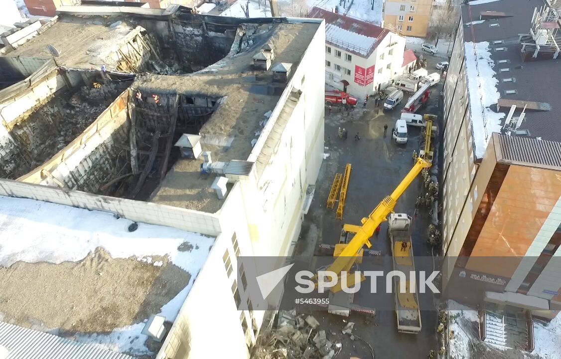 Aftermath of fire at Zimnyaya Vishnya shopping mall