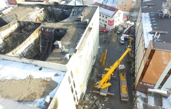Aftermath of fire at Zimnyaya Vishnya shopping mall