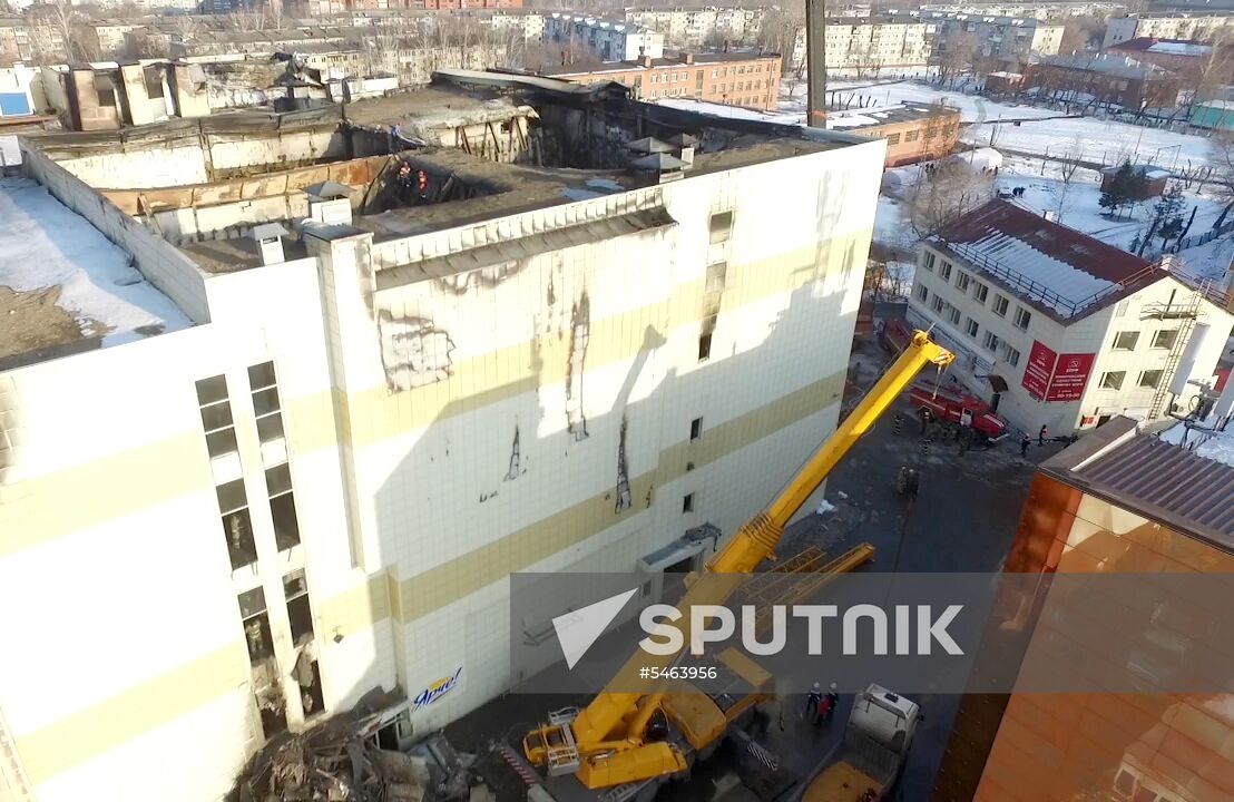 Aftermath of fire at Zimnyaya Vishnya shopping mall