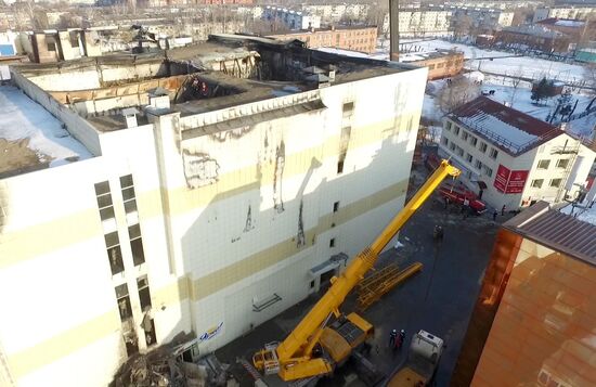 Aftermath of fire at Zimnyaya Vishnya shopping mall