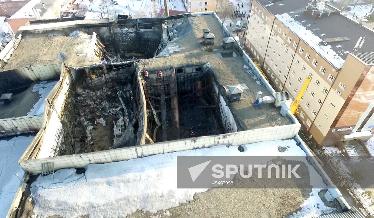 Aftermath of fire at Zimnyaya Vishnya shopping mall