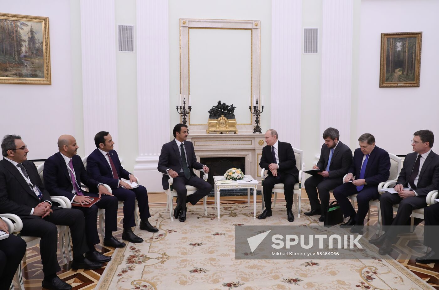 President Vladimir Putin meets with Emir of Qatar Tamim bin Hamad Al Thani