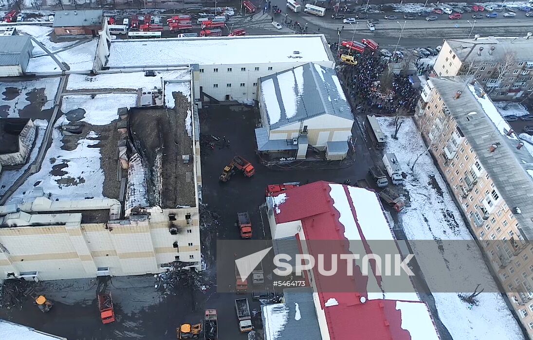 Aftermath of fire at Zimnyaya Vishnya shopping mall