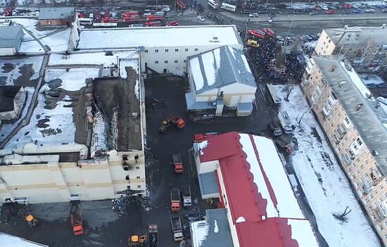 Aftermath of fire at Zimnyaya Vishnya shopping mall