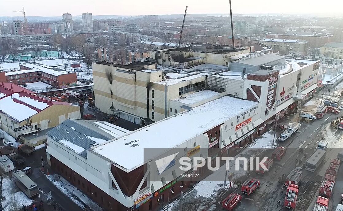 Aftermath of fire at Zimnyaya Vishnya shopping mall