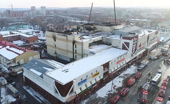 Aftermath of fire at Zimnyaya Vishnya shopping mall