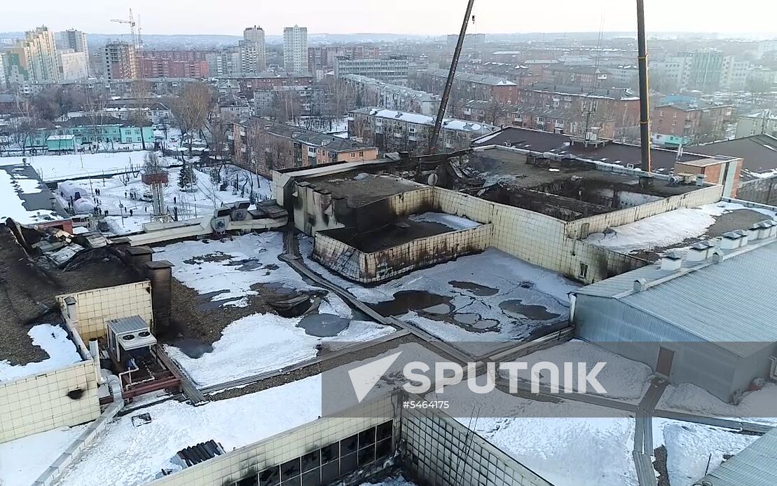 Aftermath of fire at Zimnyaya Vishnya shopping mall
