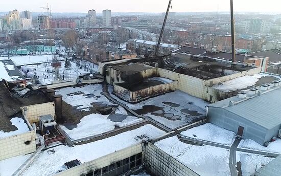 Aftermath of fire at Zimnyaya Vishnya shopping mall