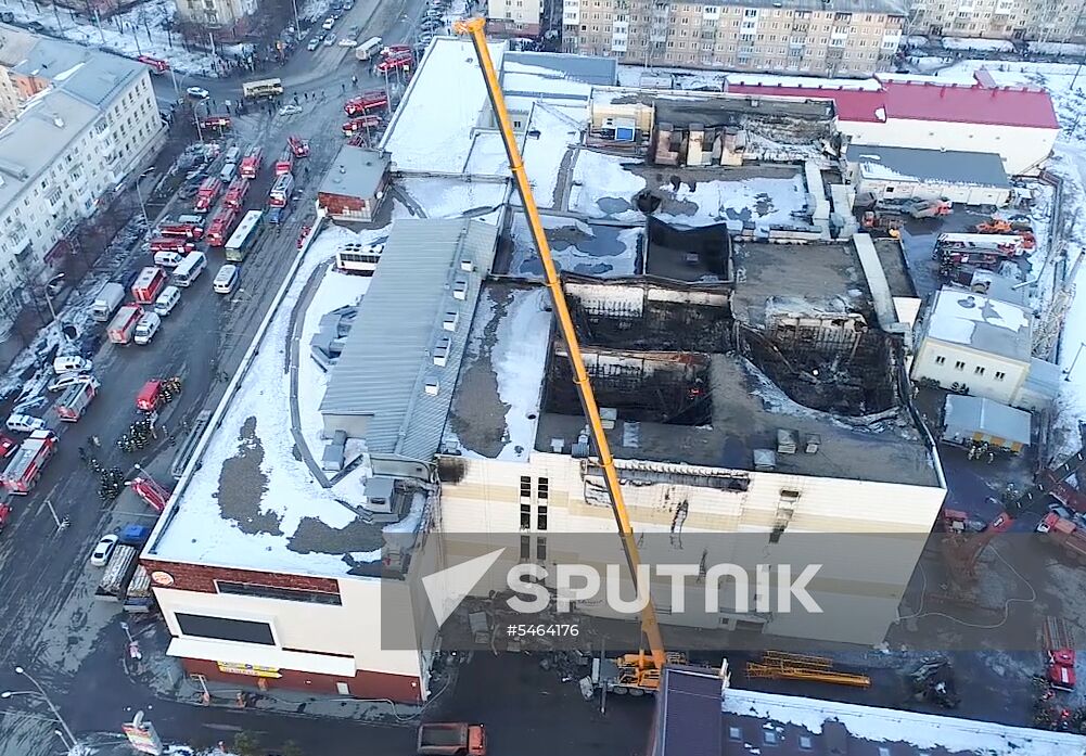 Aftermath of fire at Zimnyaya Vishnya shopping mall