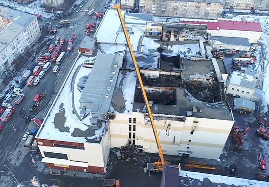 Aftermath of fire at Zimnyaya Vishnya shopping mall