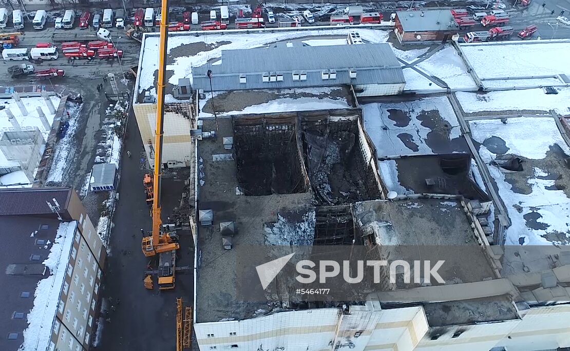 Aftermath of fire at Zimnyaya Vishnya shopping mall