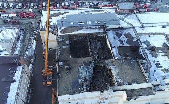 Aftermath of fire at Zimnyaya Vishnya shopping mall
