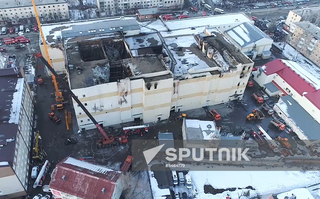 Aftermath of fire at Zimnyaya Vishnya shopping mall