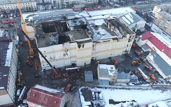 Aftermath of fire at Zimnyaya Vishnya shopping mall