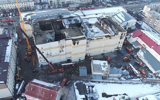 Aftermath of fire at Zimnyaya Vishnya shopping mall