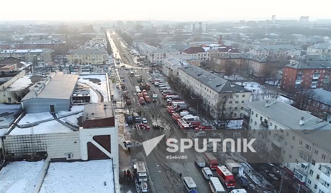 Aftermath of fire at Zimnyaya Vishnya shopping mall