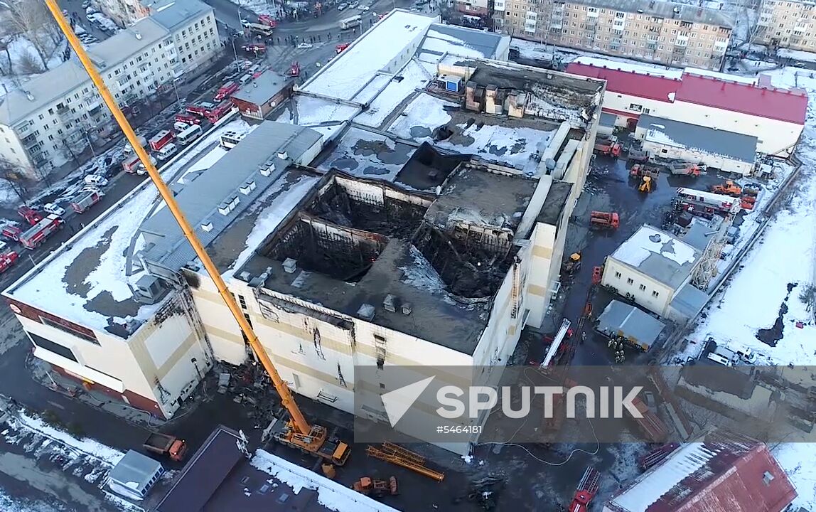 Aftermath of fire at Zimnyaya Vishnya shopping mall