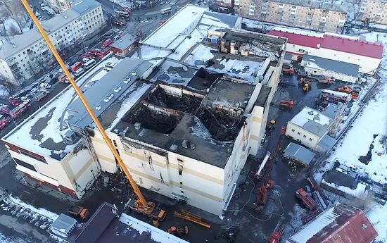 Aftermath of fire at Zimnyaya Vishnya shopping mall