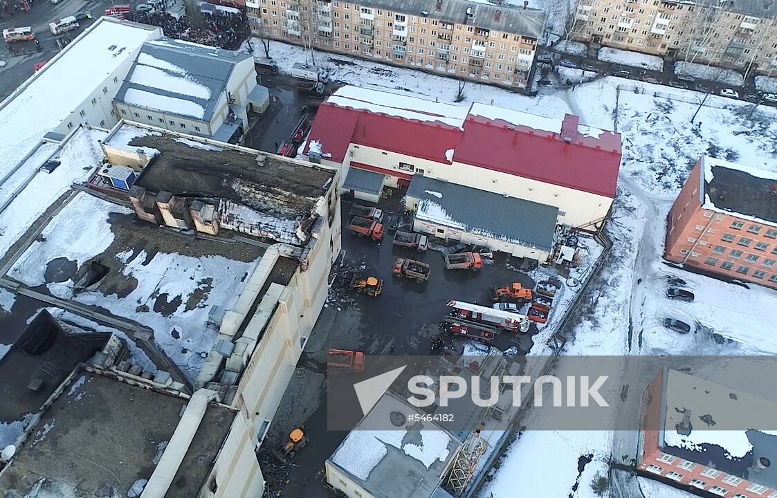 Aftermath of fire at Zimnyaya Vishnya shopping mall