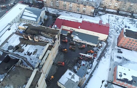 Aftermath of fire at Zimnyaya Vishnya shopping mall