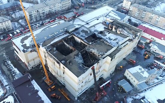 Aftermath of fire at Zimnyaya Vishnya shopping mall
