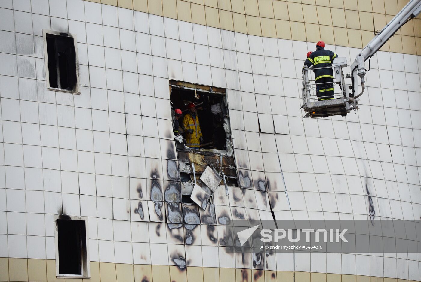 Aftermath of fire at Zimnyaya Vishnya shopping mall