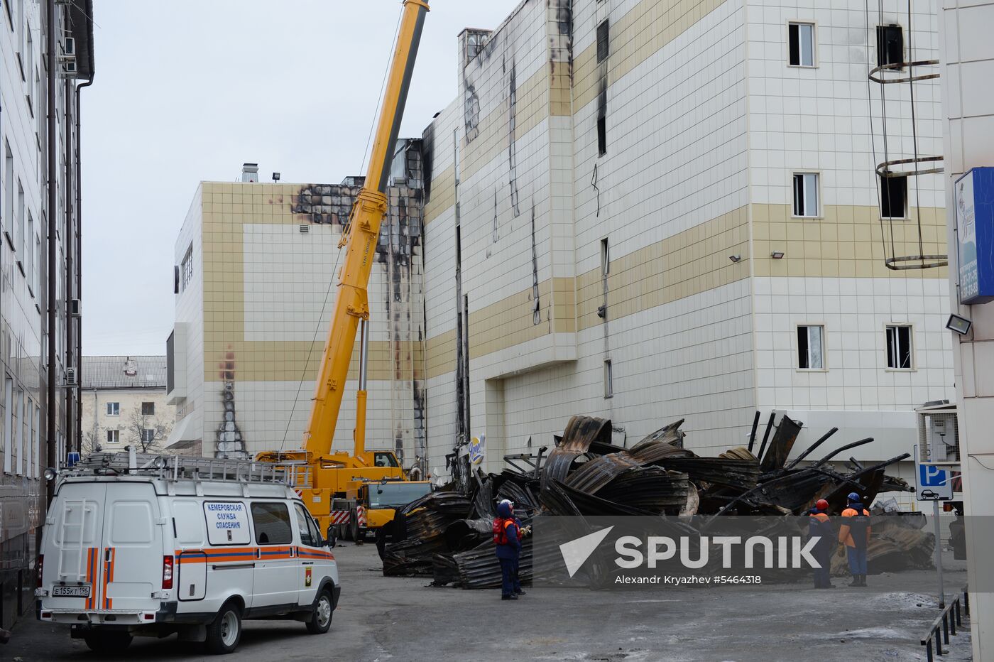 Aftermath of fire at Zimnyaya Vishnya shopping mall