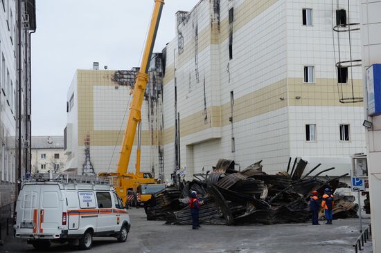 Aftermath of fire at Zimnyaya Vishnya shopping mall