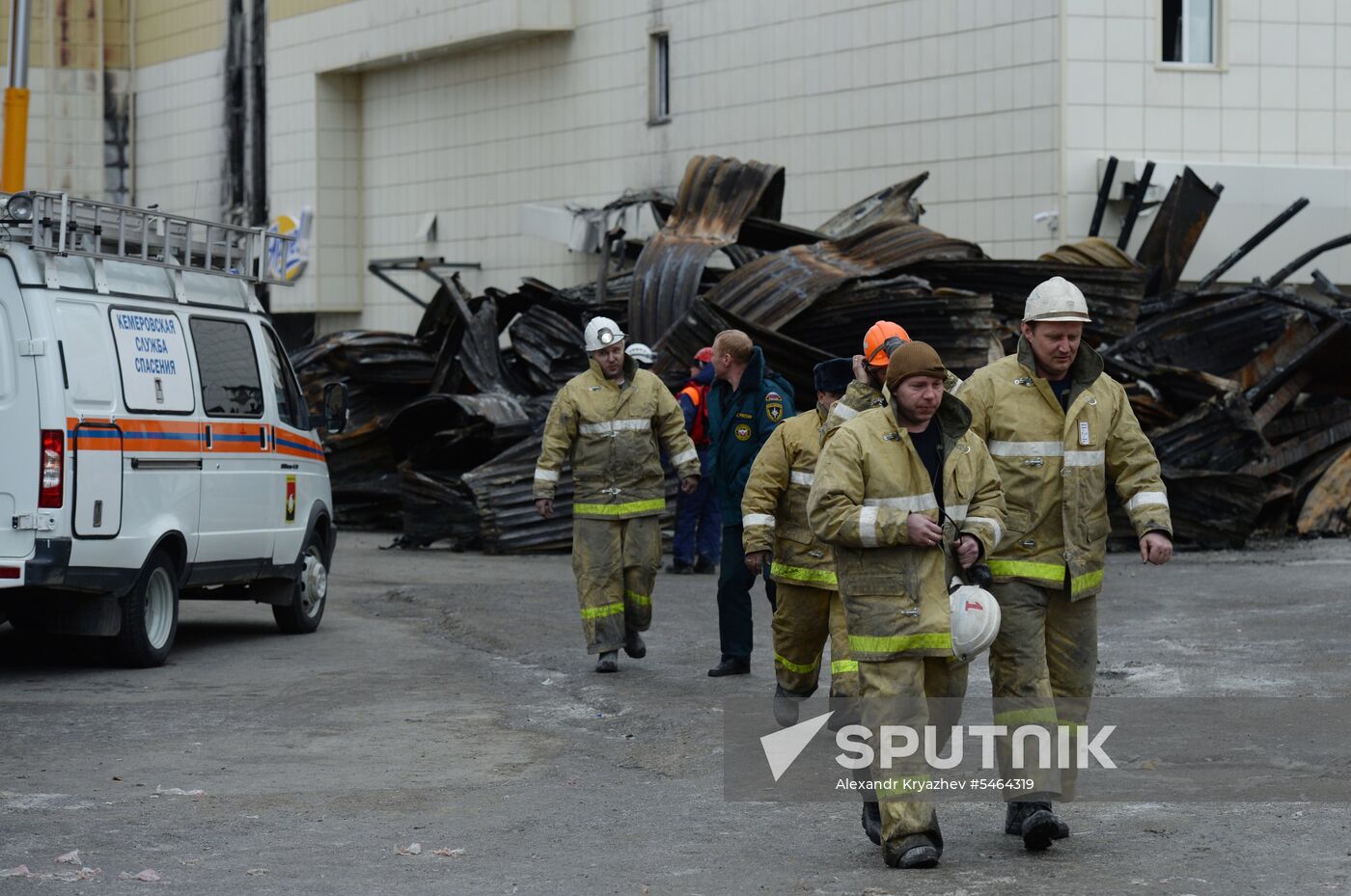 Aftermath of fire at Zimnyaya Vishnya shopping mall