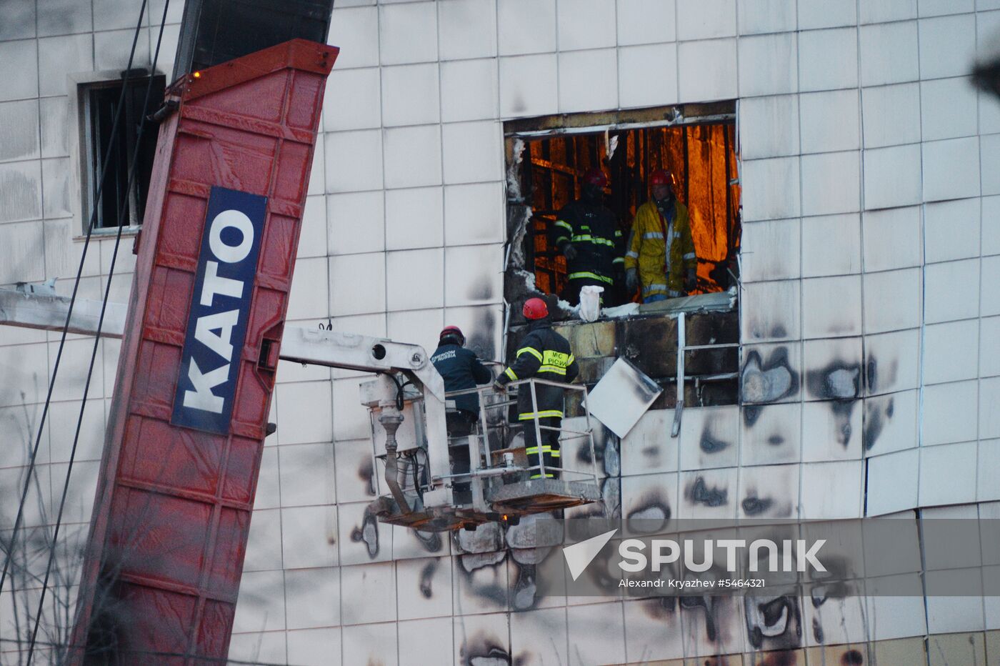 Aftermath of fire at Zimnyaya Vishnya shopping mall