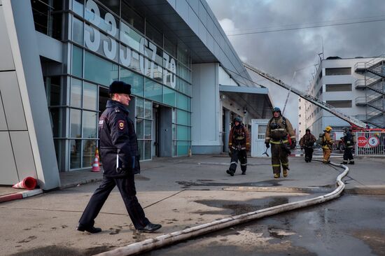 Car dealership on fire in St. Petersburg