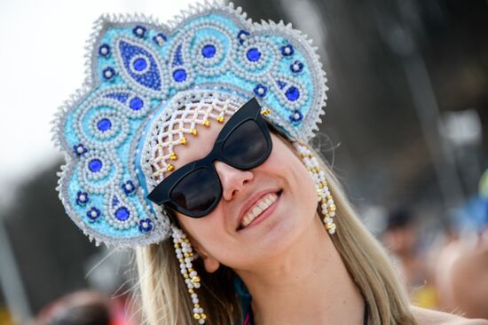 Downhill sliding in bikinis at BoogelWoogel-2018 carnival in Sochi