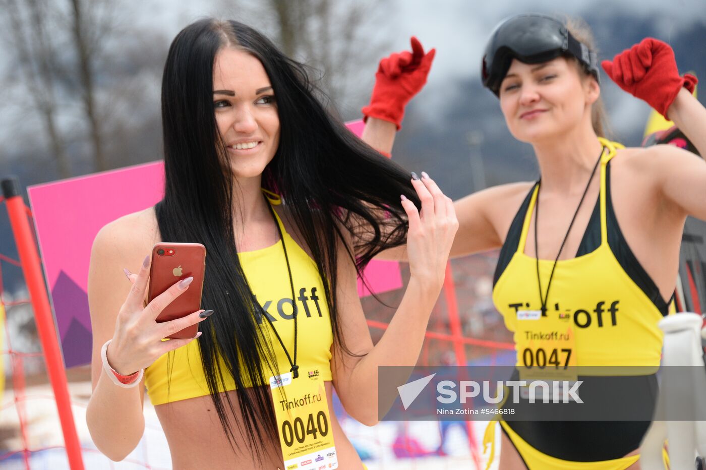 Downhill sliding in bikinis at BoogelWoogel-2018 carnival in Sochi
