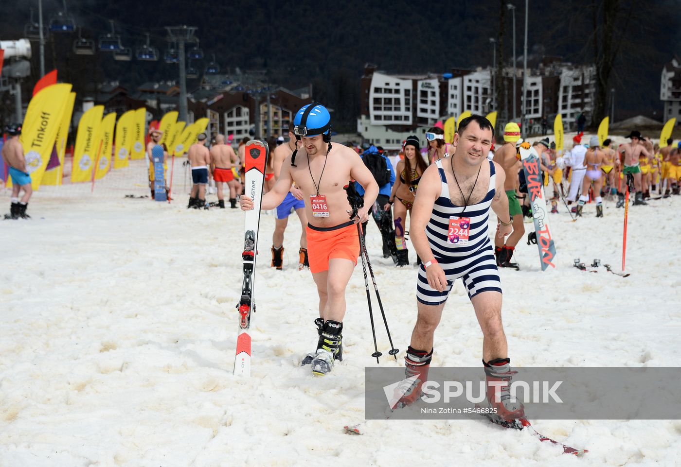 Downhill sliding in bikinis at BoogelWoogel-2018 carnival in Sochi