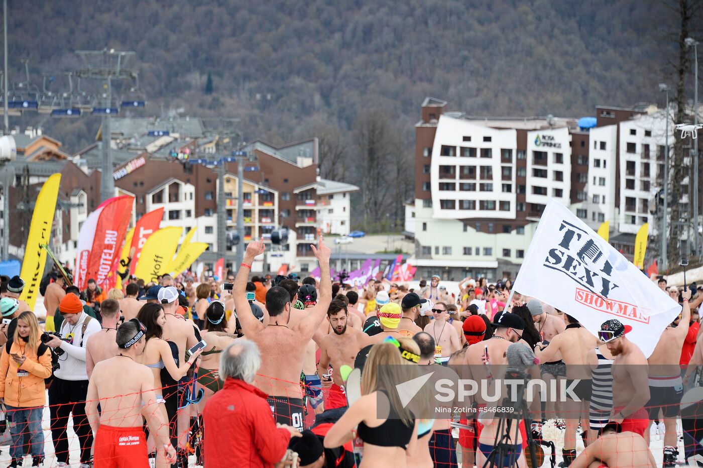 Downhill sliding in bikinis at BoogelWoogel-2018 carnival in Sochi