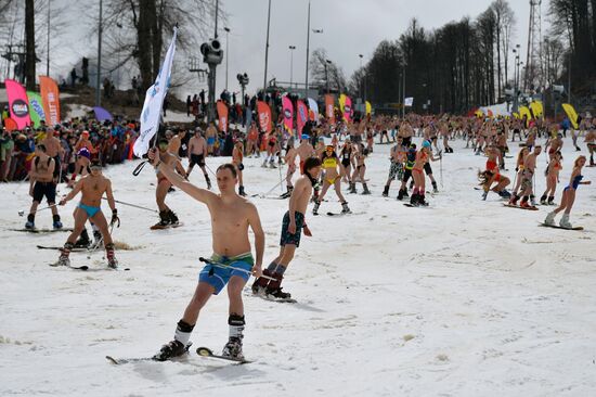Downhill sliding in bikinis at BoogelWoogel-2018 carnival in Sochi