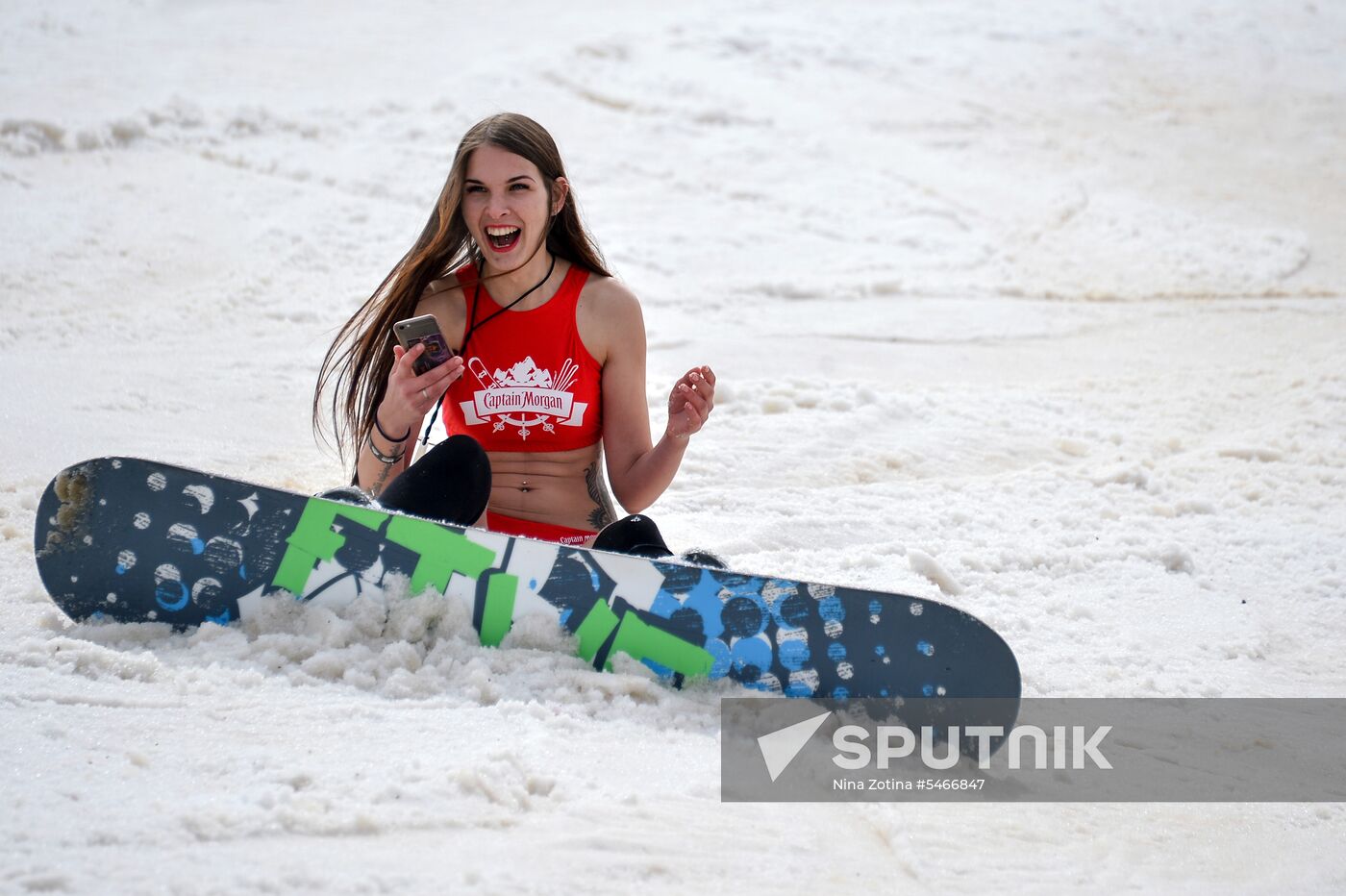 Downhill sliding in bikinis at BoogelWoogel-2018 carnival in Sochi