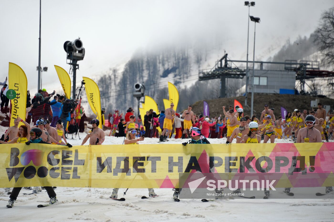 Downhill sliding in bikinis at BoogelWoogel-2018 carnival in Sochi