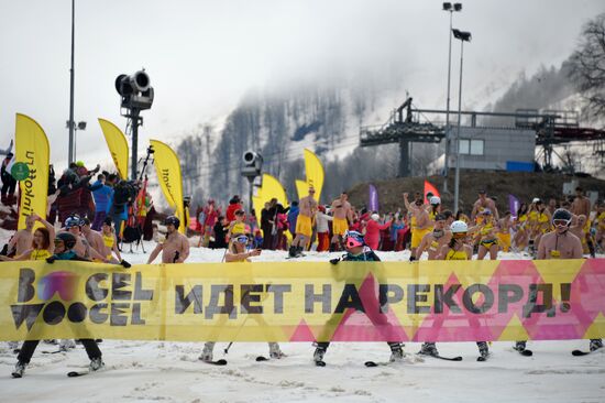 Downhill sliding in bikinis at BoogelWoogel-2018 carnival in Sochi