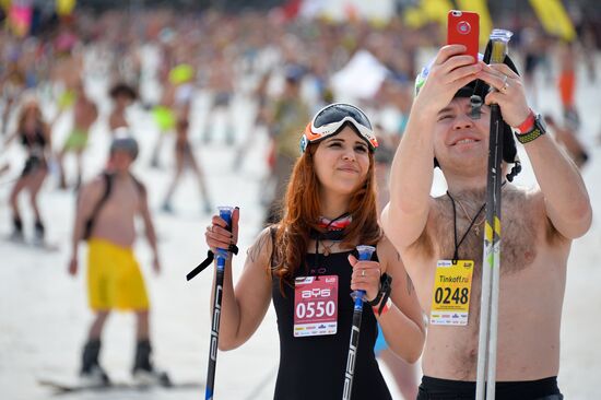 Downhill sliding in bikinis at BoogelWoogel-2018 carnival in Sochi
