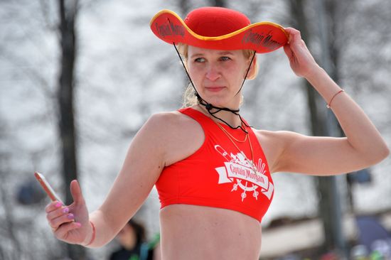 Downhill sliding in bikinis at BoogelWoogel-2018 carnival in Sochi