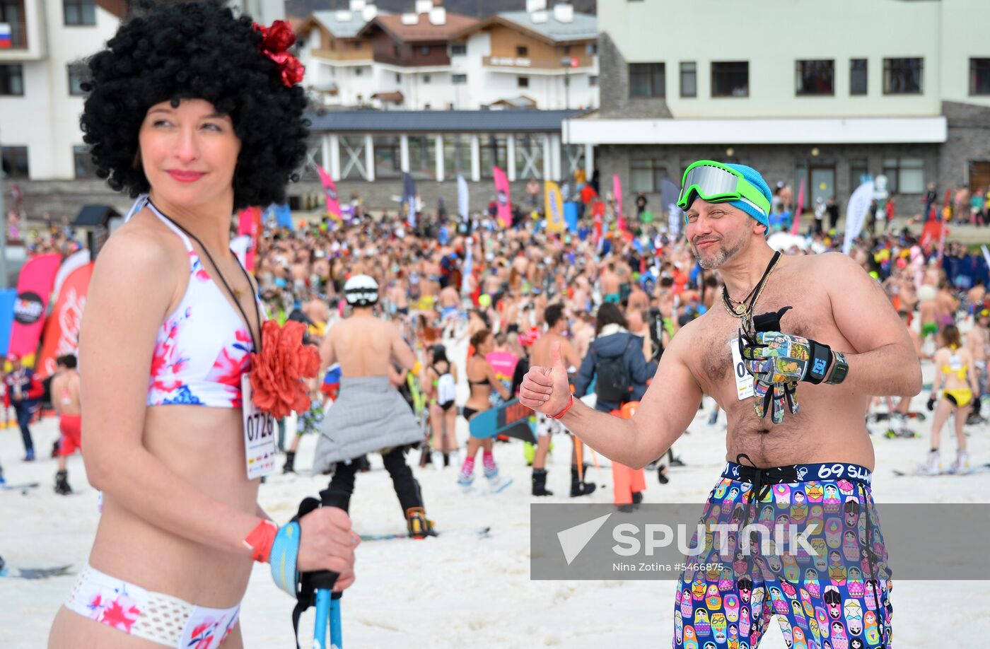 Downhill sliding in bikinis at BoogelWoogel-2018 carnival in Sochi