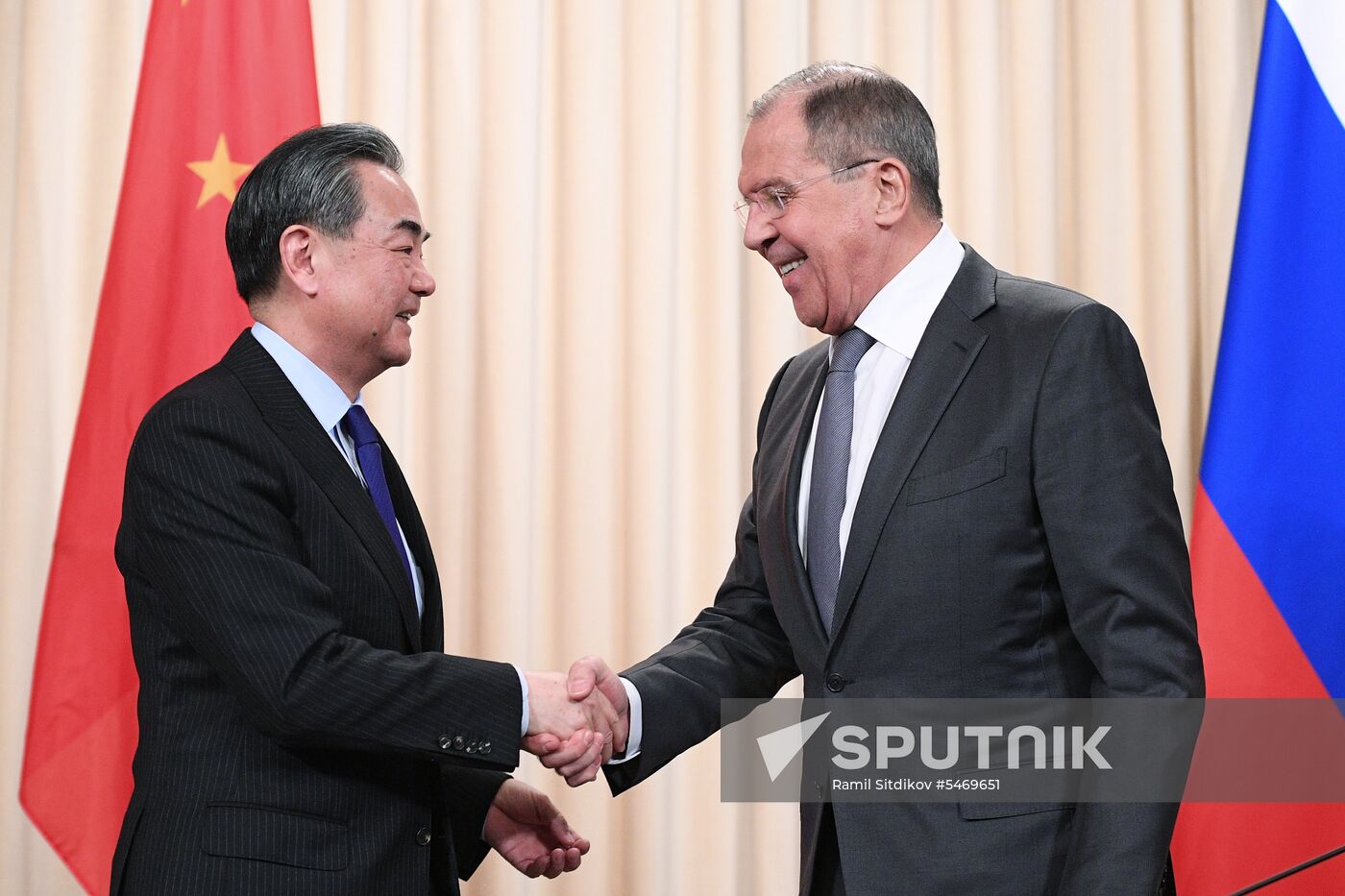 Meeting of Russian and Chinese Foreign Ministers Sergei Lavrov and Wang Yi