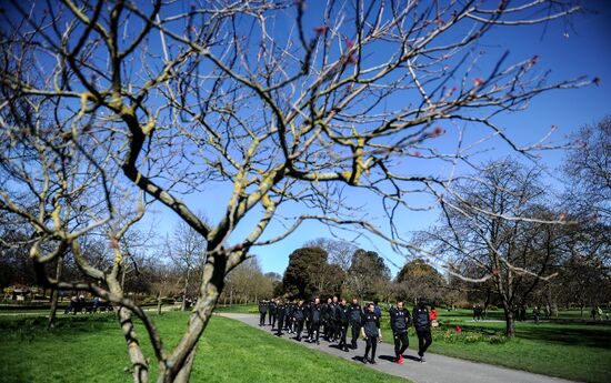 CSKA footballers walk in Regent's Park