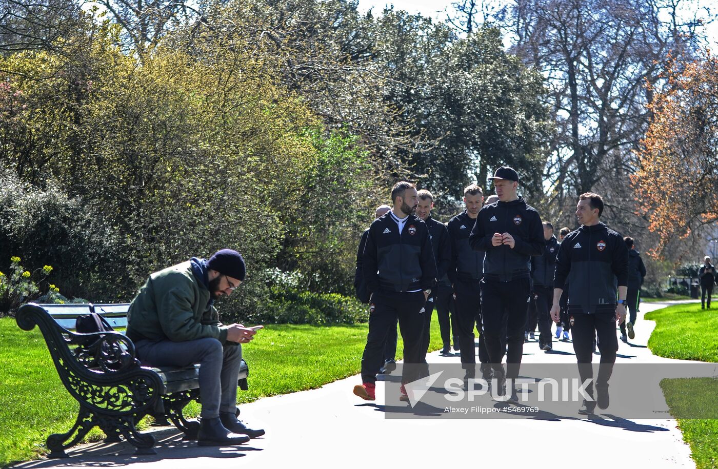CSKA footballers walk in Regent's Park