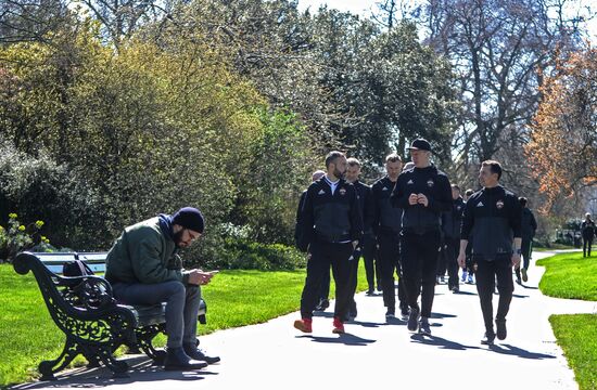CSKA footballers walk in Regent's Park