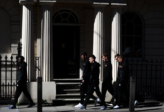 CSKA footballers walk in Regent's Park